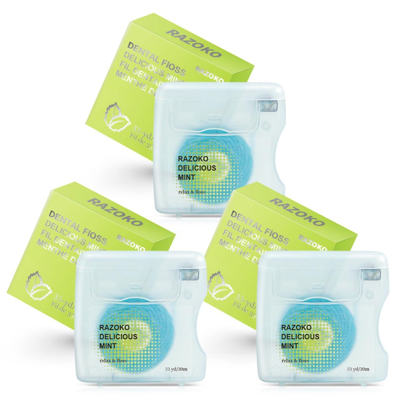 Coconut-Oil Infused Woven Dental Floss,Vegan and Cruelty-Free,Mint 6 Month Supply(33 Yds x 3 Units) (Mint)